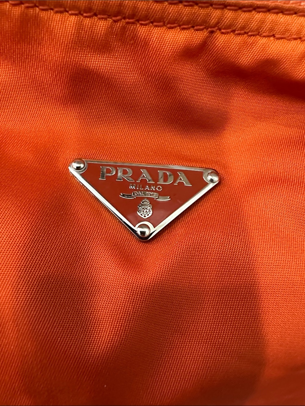 Prada Orange Nylon Shoulder Bag with Beige Strap - Picture 3 of 13